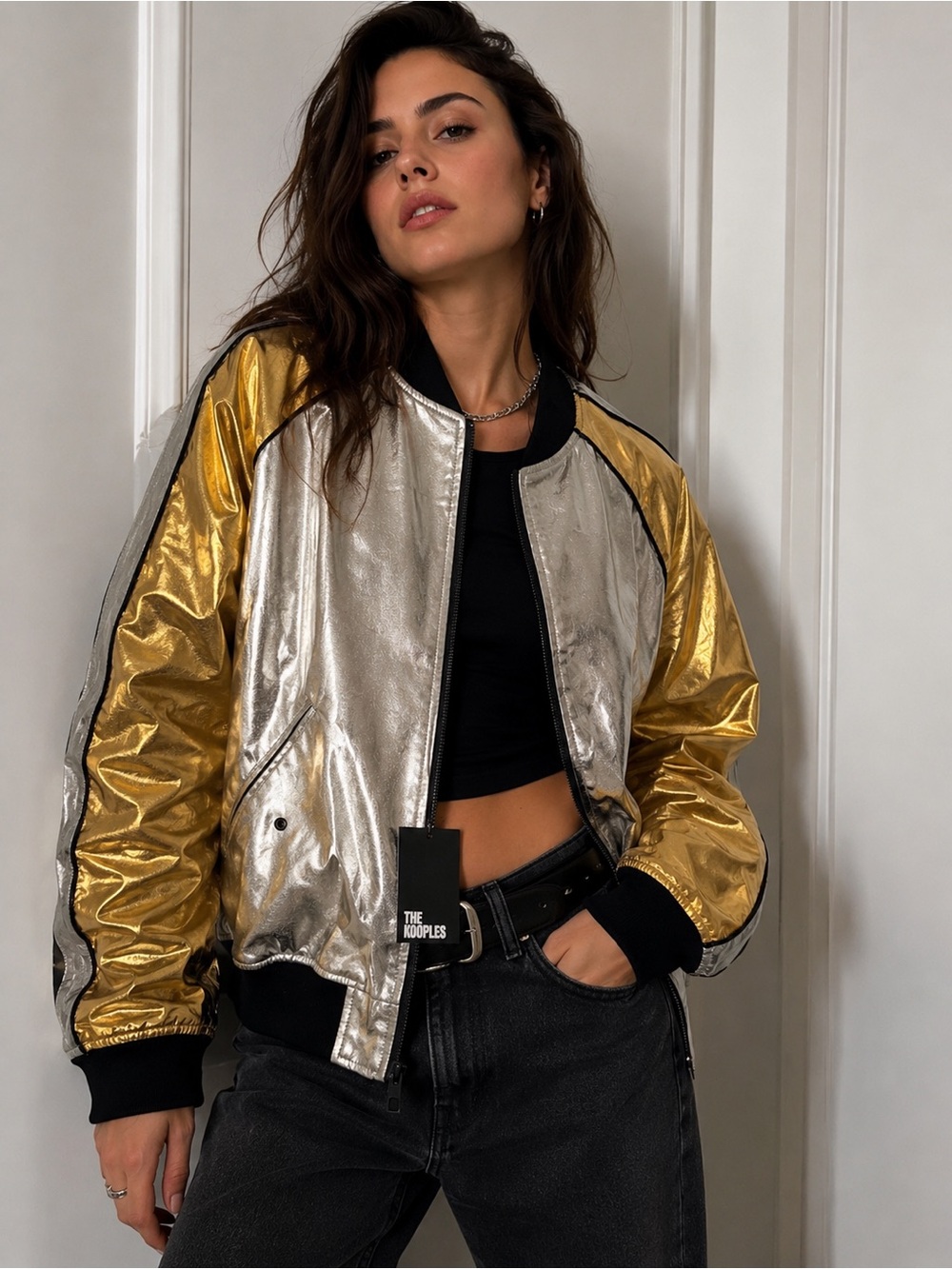 The Kooples Silver & Gold Metallic Bomber Jacket